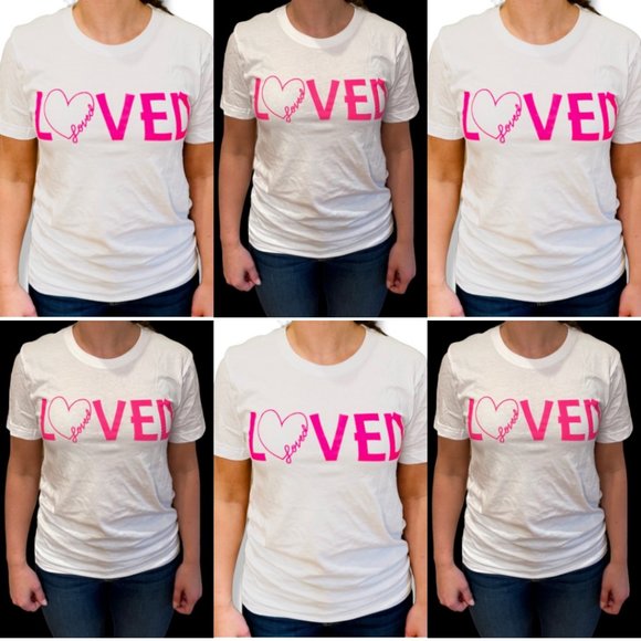 LOVED Tops - White & Neon Pink Graphic Tshirt LOVED NWT BUNDLE (6) Shirts